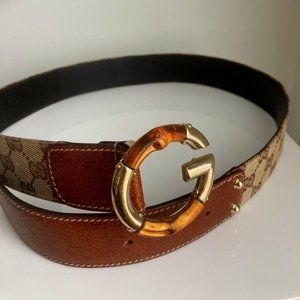 Authentic Gucci Belt Brown Leather/GG Fabric